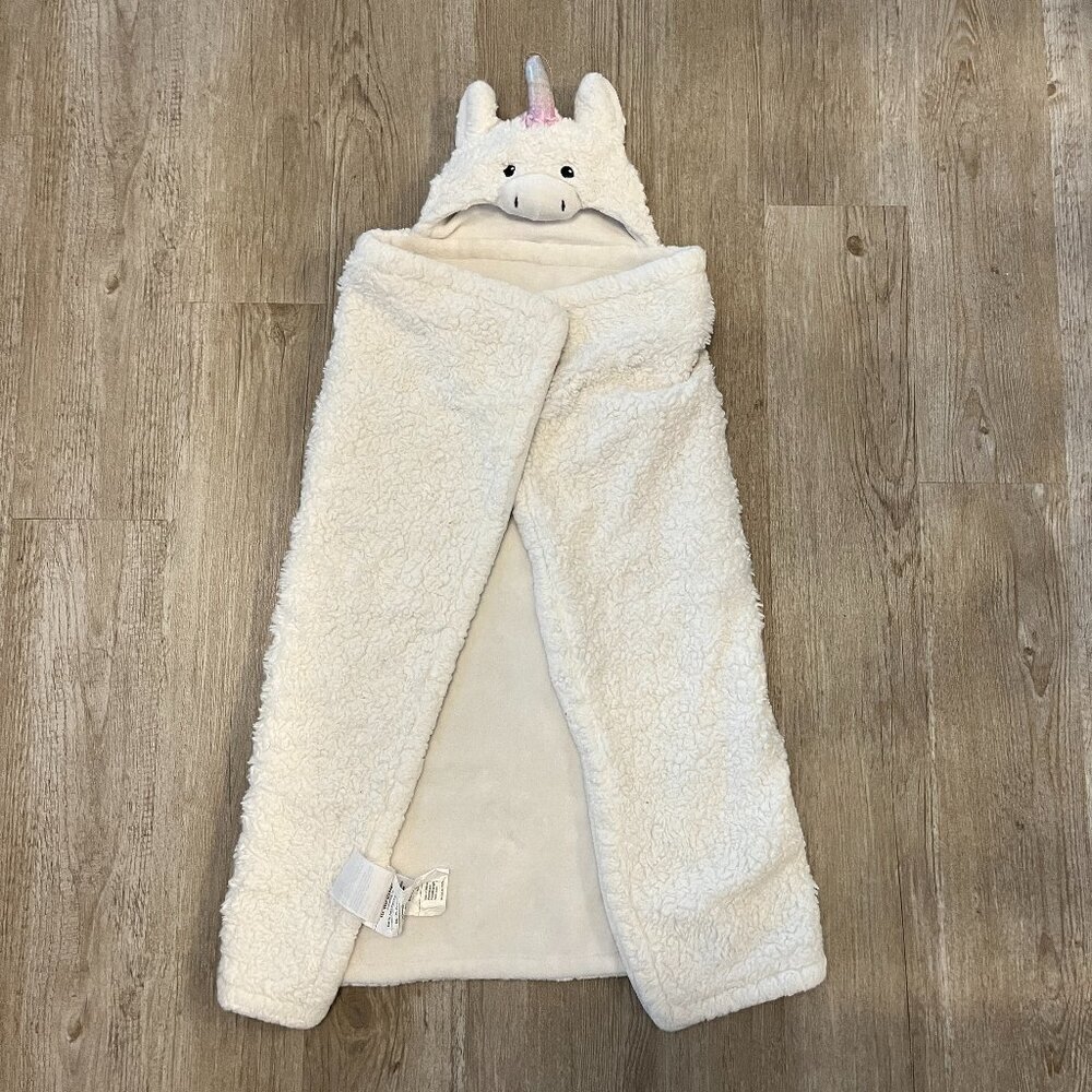 Girls White Unicorn Hooded Bath Towel